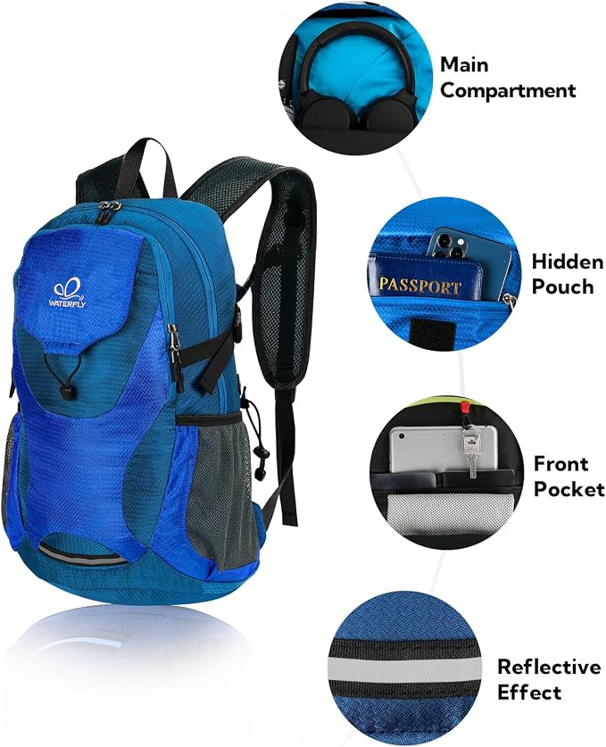 WATERFLY Lightweight Packable Hiking Backpack: 30L Foldable Travel Daypack - Image 3