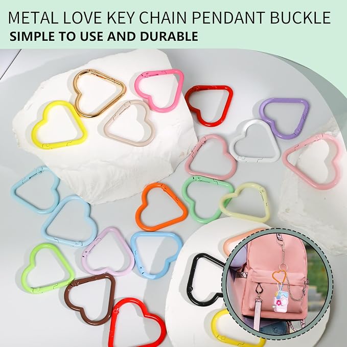 21-Pack Colorful Heart Carabiner Clips, Cute Keychain Purse Clip, Heart Ring - Image 2