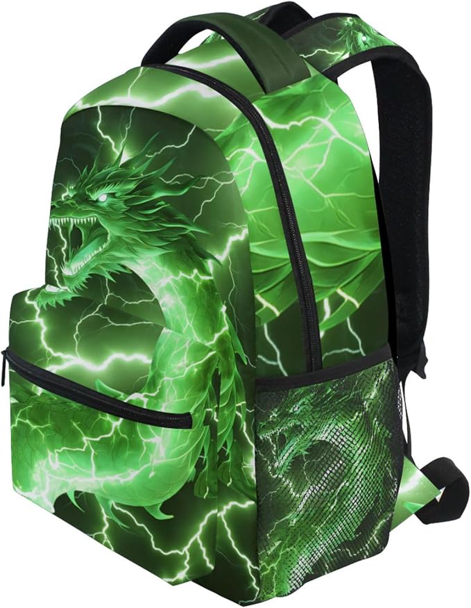 Wamika Dragon Backpack for Boys Girls Cool Green Fire Dinosaur Kids Backpacks - Image 4
