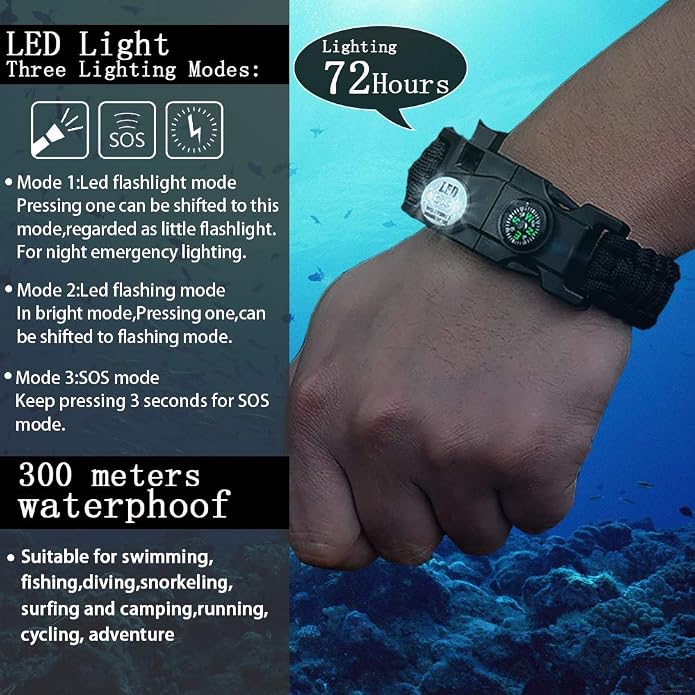 Survival Paracord Bracelet, Fire Starter, Waterproof SOS Light, Adjustable AK87 - Image 4