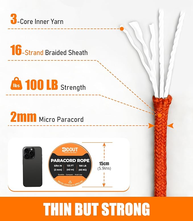 DDOUT 2mm Paracord 100lb, Thin Micro Paracord Rope, DIY Projects, Camping & - Image 2
