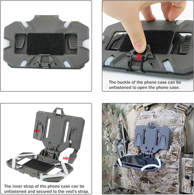 Phone Mount MOLLE Vest Plate Carrier Tactical Phone Holder, Quick Release Flip - Image 6
