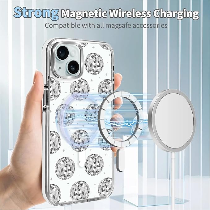 Case for iPhone 13/14, Disco Ball Grayish White Phone Case Design，for Women - Image 4