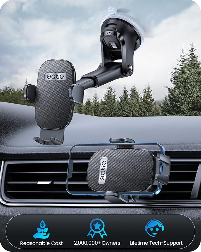 OQTIQ 3-in-1 Car Phone Mount for Dashboard, Windshield & Air Vent – Strong - Image 7