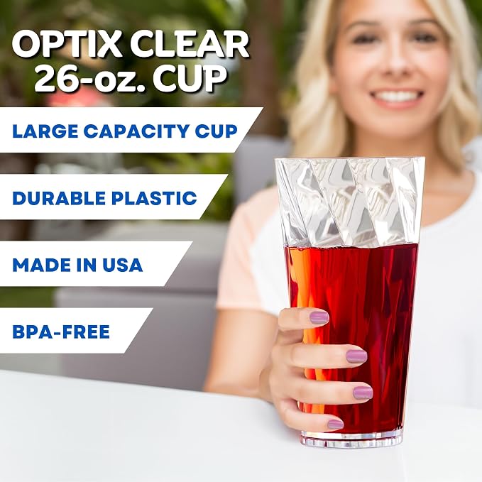 US Acrylic Optix Plastic Reusable Drinking Glasses 26oz Iced-Tea Cups in Clear - Image 3