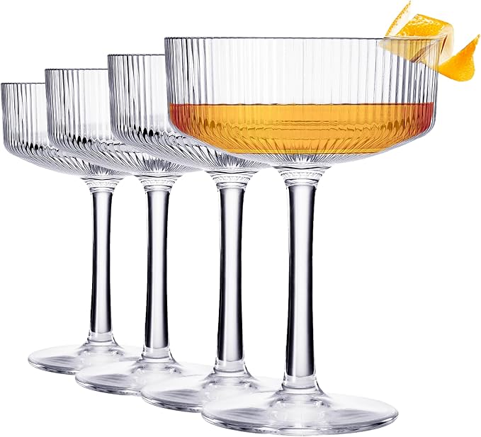 Khen Vintage Art Deco Shatterproof Coupe Martini, Champagne & Cocktail Glasses by Khen