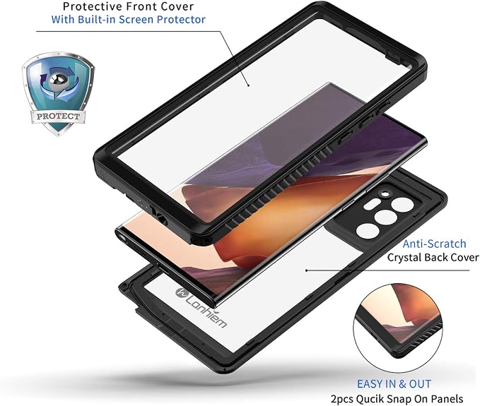 Lanhiem Galaxy Note 20 Ultra Case, IP68 Waterproof Dustproof Shockproof Case - Image 3