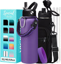 Insulated Water Bottle with Straw - 40 oz Triple Walled Water Bottle with Strap by VICKNIY
