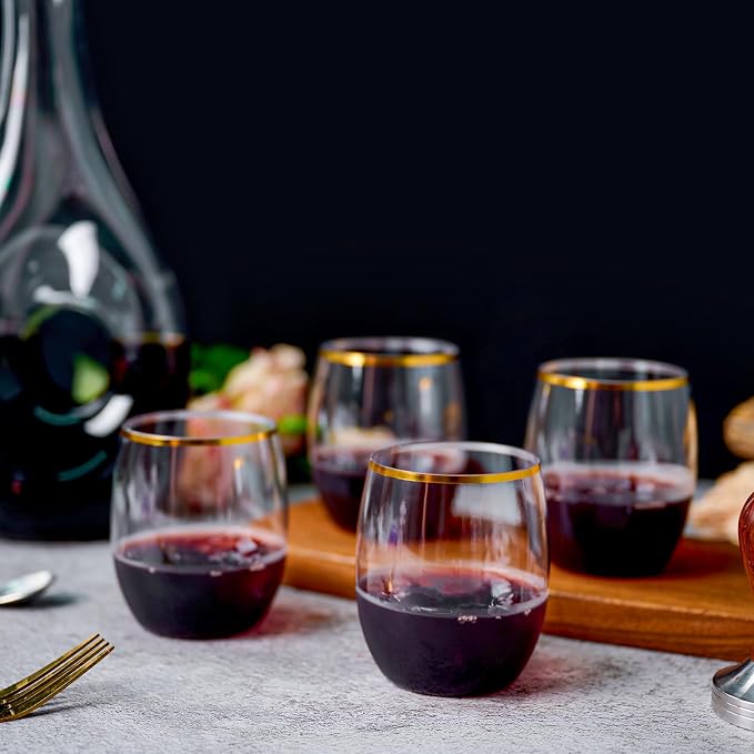 FOCUSLINE 32 Pack 12 OZ Plastic Wine Glasses, Stemless Disposable Wine Cups - Image 3
