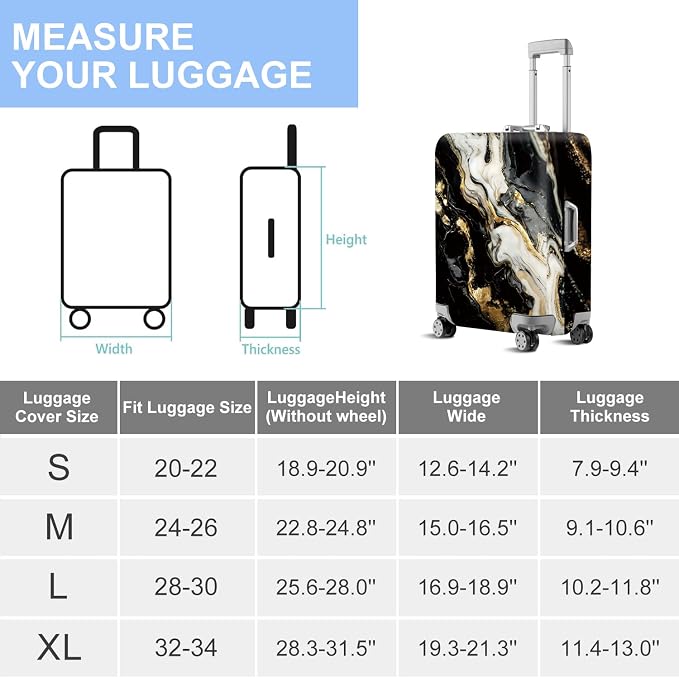 ANNA QUEEN Black White Gold Marble Luggage Cover- Stretchable, Water Resistant - Image 7