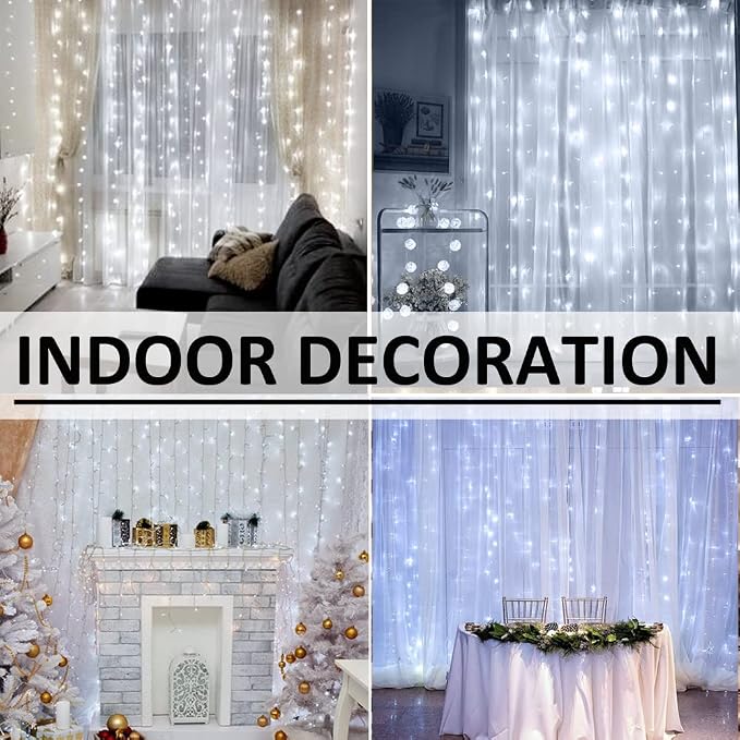 Solhice LED Curtain Lights Outdoor 20ft x10ft Cool White, 600 LED String Lights - Image 5