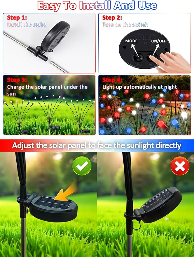 Upgraded 8 Pack Red White and Blue Solar Firefly Lights, 4th of July Solar - Image 7