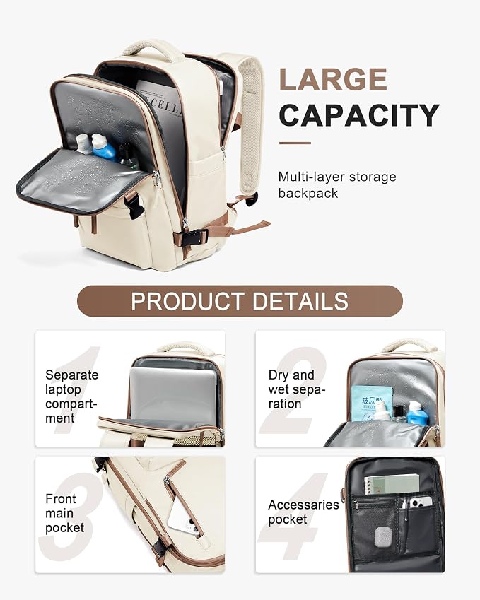 WONHOX Large Travel Backpack Carry on Flight Approved Laptop Work Business - Image 4