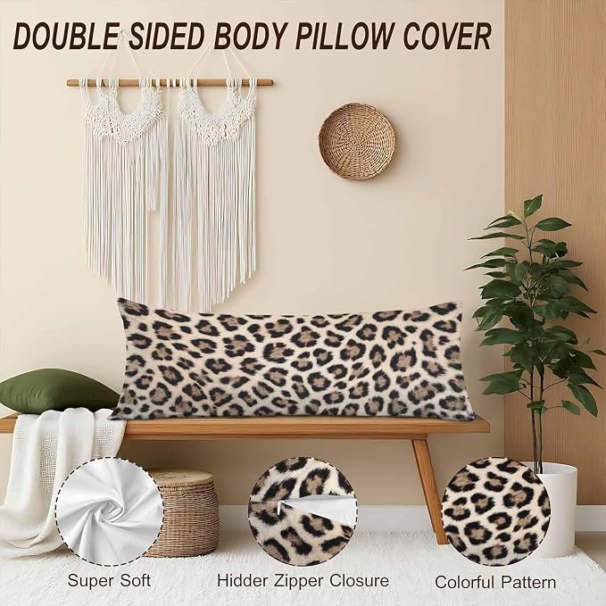 Body Pillowcases with Zipper Leopard Print Cozy Body Pillow Covers Cushion - Image 4
