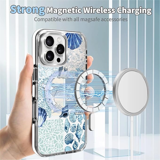 Case for iPhone 16 Pro, Sea Life Ocean Waves Seashell Collage Phone Case - Image 4