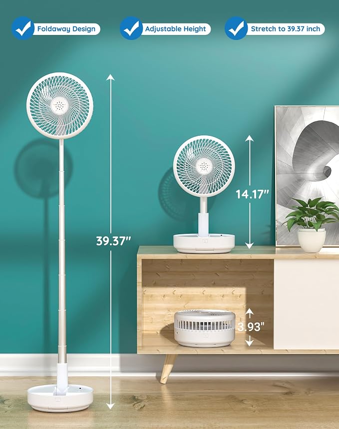 Primevolve Portable Oscillating Standing Fan, Rechargeable Battery Operated USB - Image 3