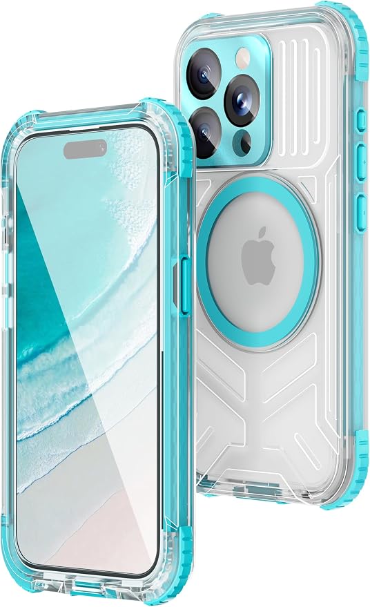 WIFORT Waterproof Phone Case for iPhone 15 Pro Teal | IP68 Underwater, Built-in by WIFORT