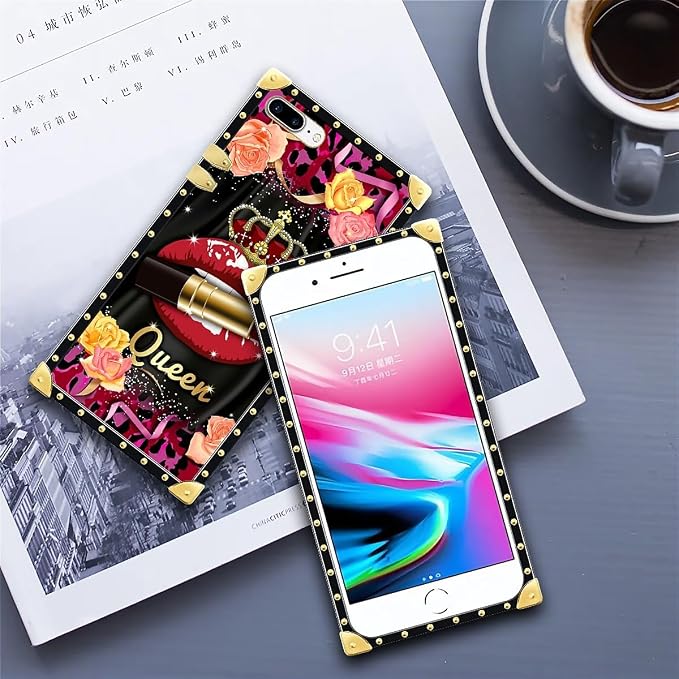 Compatible with iPhone 8 Plus 7 Plus Case, Queen Lip Crown Leopard Print Luxury - Image 6