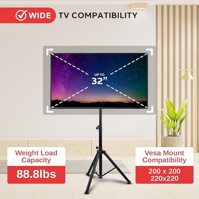Pyle Premium LCD Flat Panel TV Tripod Stand, Portable & Foldable TV Mount - Image 5