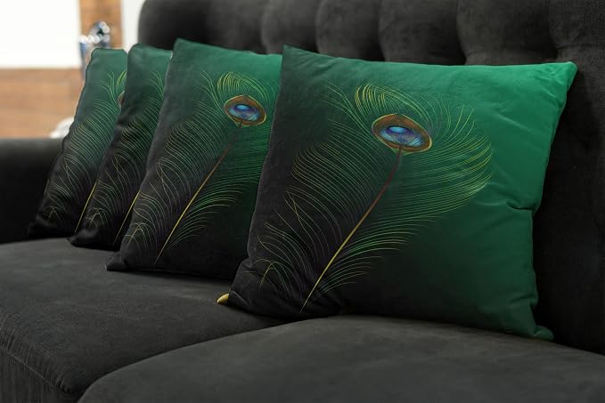 Ambesonne Peacock Decorative Throw Pillow Case Pack of 4, Peacock Feather - Image 7