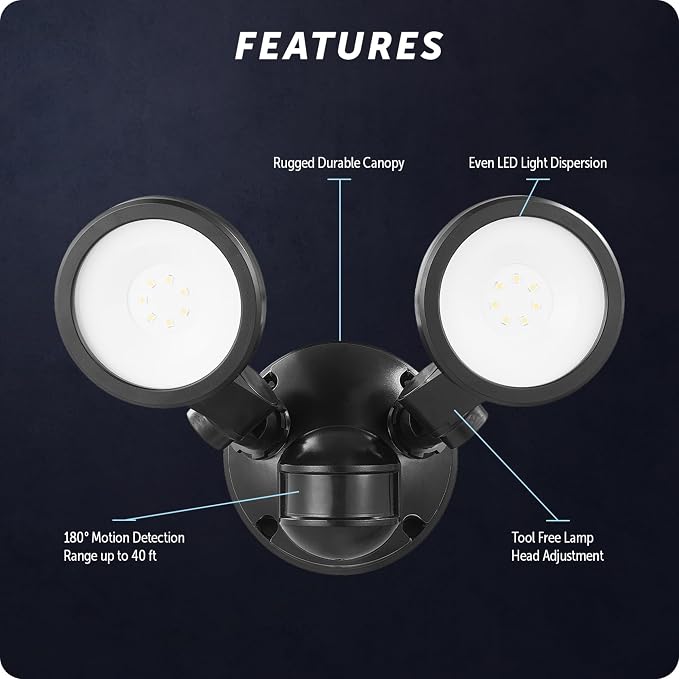 GLOBE Electric 10W Twin Head Motion Sensor LED Flood Light, 1000 Lumens - Image 6