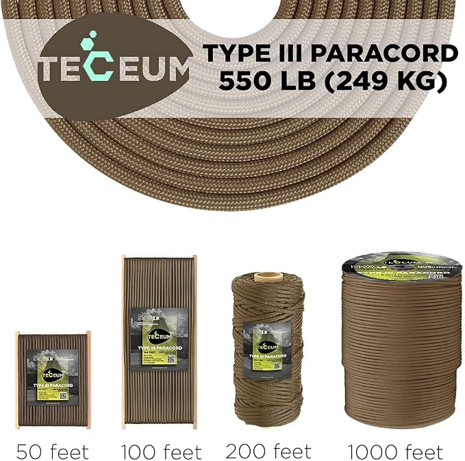 TECEUM 5/32" Paracord Rope 1000 – 1000ft / 200ft / 100ft / 50ft – Tactical - Image 9
