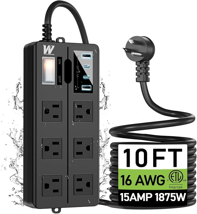 10FT Outdoor Waterproof Power Strip Surge Protector by Unknown