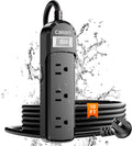 IPX6 Outdoor Power Strip Weatherproof, 10 FT SJT 16AWG Extension Cord 3 Wide by CALIONLTD