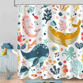 Kids Whale Shower Curtain, Funny Cute Ocean Fish Cartoon Sealife Under Sea by Caheansi