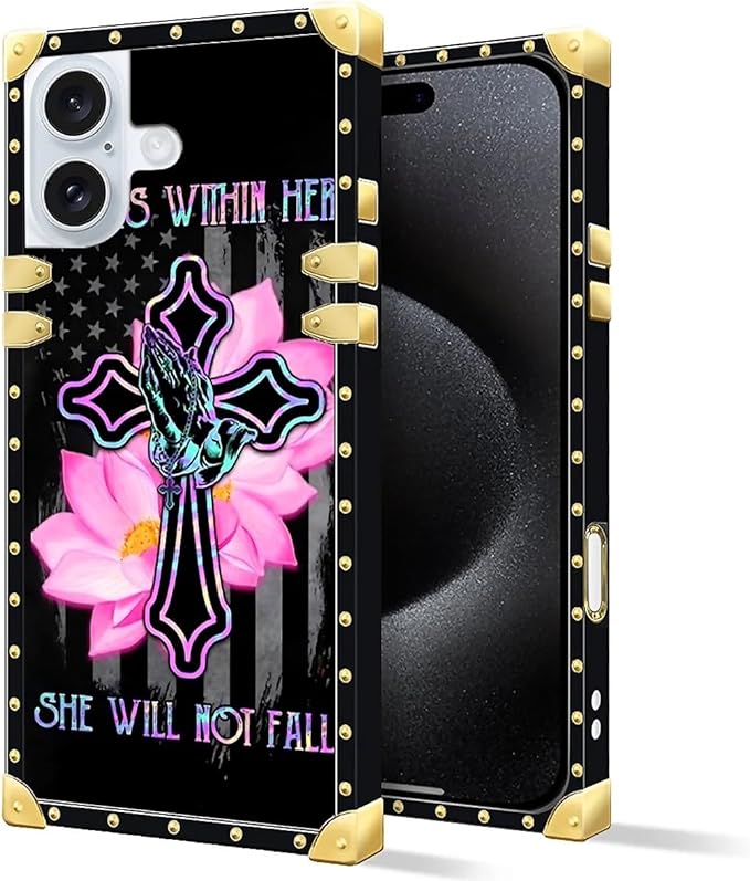 Compatible with iPhone 16 Case, Praying Cross Hands Luxury Golden Decoration - Image 2