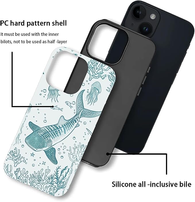 for iPhone 13/14 Case, HH2 Ocean Whale Shark Hybrid 2 Layer Hard Shell Silicone - Image 3
