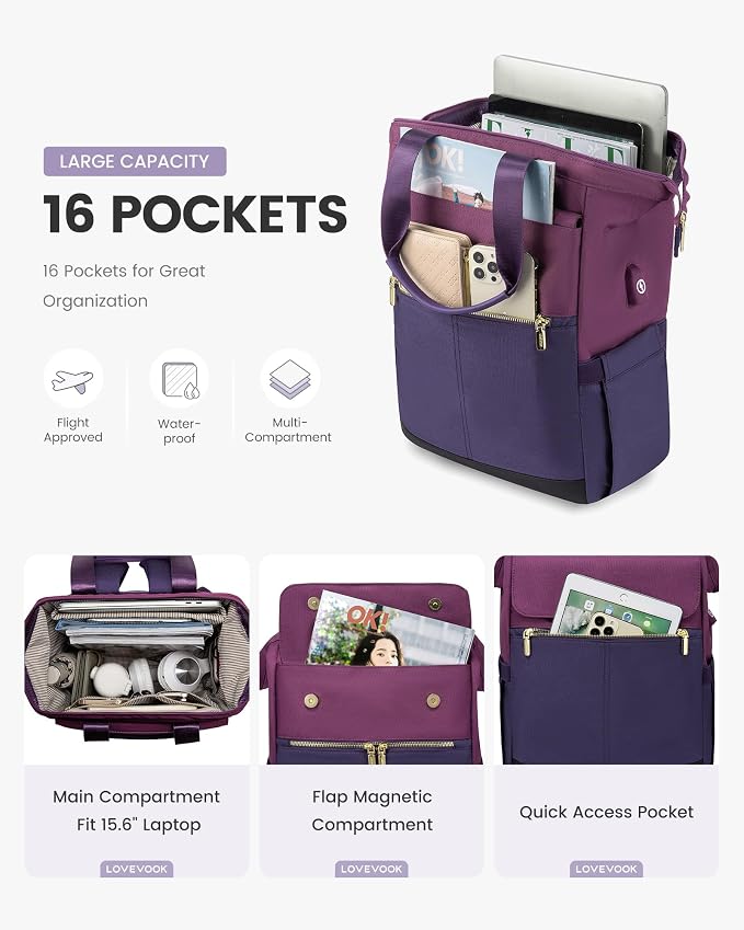 LOVEVOOK Laptop Backpack for Women, 17.7 Inch Work Laptop Bag - Image 2