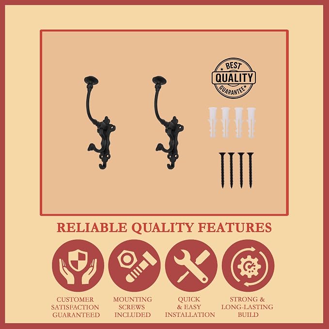 Mystic Colonial Rustic Cast Iron Wall Hooks – Heavy Duty Vintage Utility Hooks - Image 3