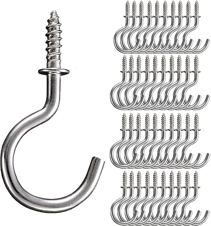 Set of 40 Nickel Plated Metallic Silver Cup Hooks - Image 2