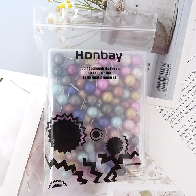 Honbay 100PCS Multi-Color Pearl Push Pins Plastic Round Head Thumb Tacks - Image 7
