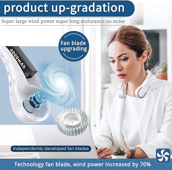 ASNUG Portable Neck Fan, Bladeless Neck Fan, USB Rechargeable Personal Fan - Image 2