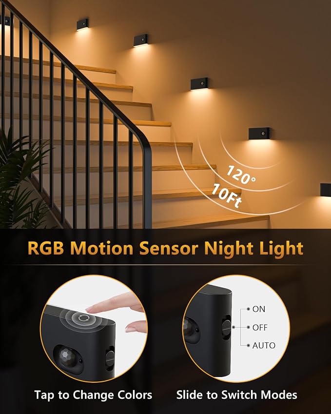 WILLED Rechargeable Night Light, RGB & Warm White Stair Lights Indoor, Color - Image 5