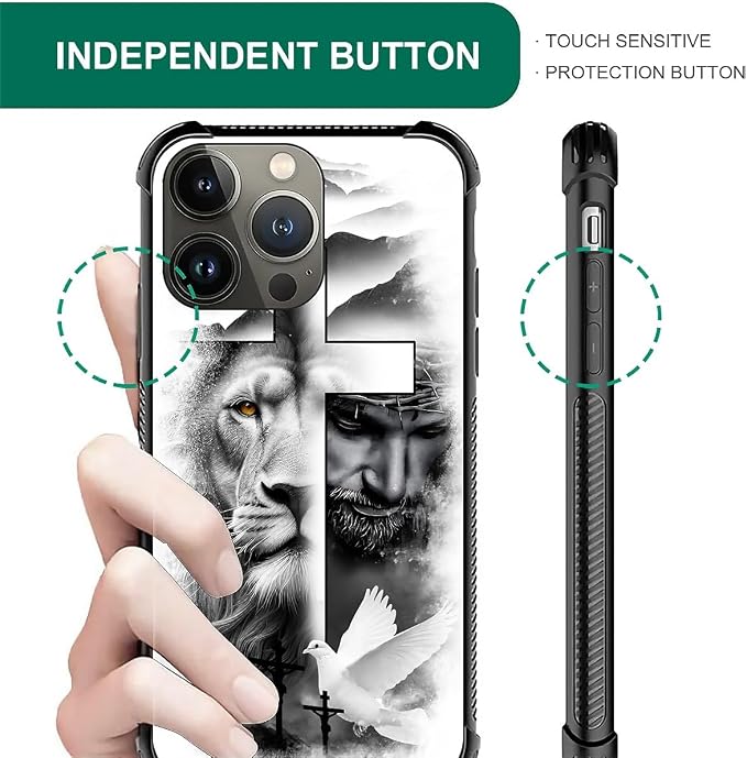 for iPhone 12 Pro Max Case, Lion Cross Jesus Christ Dove Pattern Graphic Design - Image 5