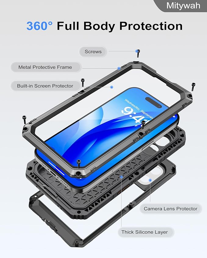 Mitywah Waterproof Case for iPhone 16, Shockproof Heavy Duty Case - Image 5