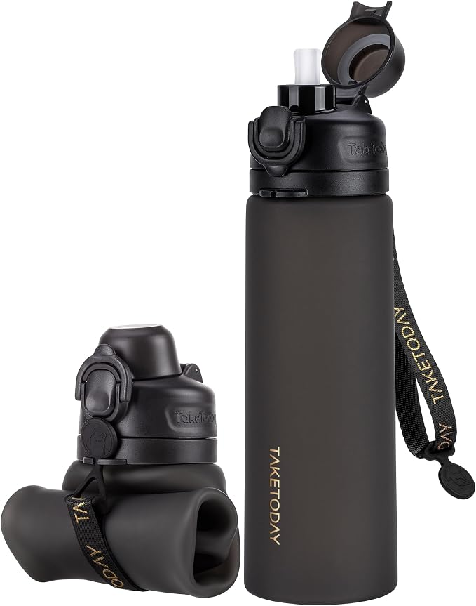 TakeToday Collapsible Water Bottles 21oz, Foldable Platinum Silicone Travel by TAKETODAY
