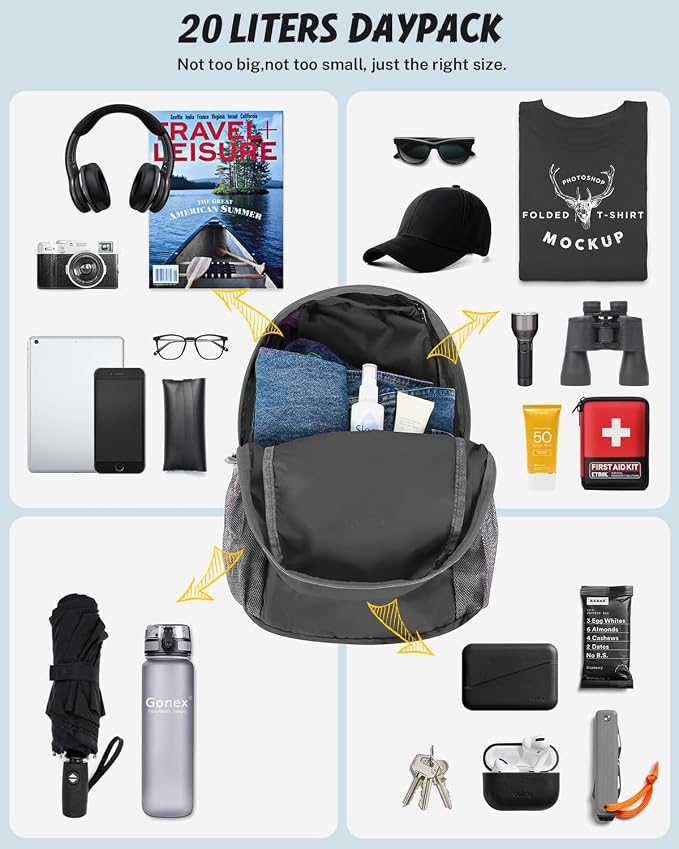 Gonex Ultra Lightweight Packable Backpack 20L Daypack Handy Foldable Camping - Image 5