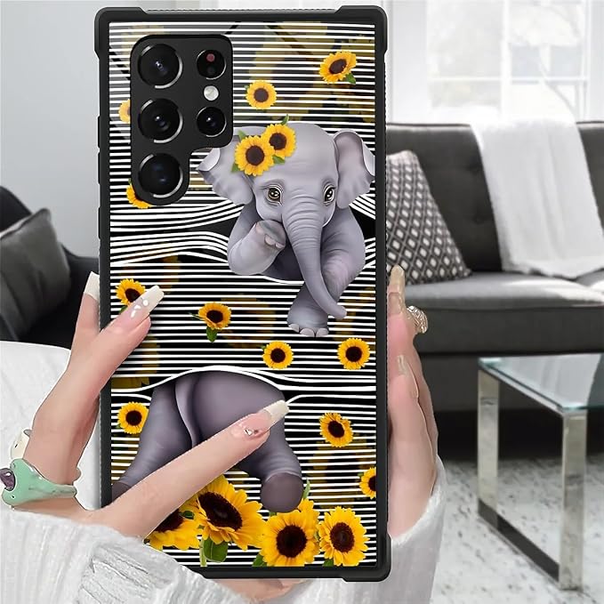 for Samsung Galaxy S23 Ultra Case, Cute Little Elephant Sunflower White Line - Image 7