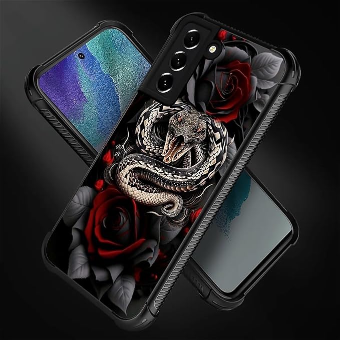 for Samsung Galaxy S21 Case, Entwined Rose Snake Pattern Graphic Design Girl - Image 2