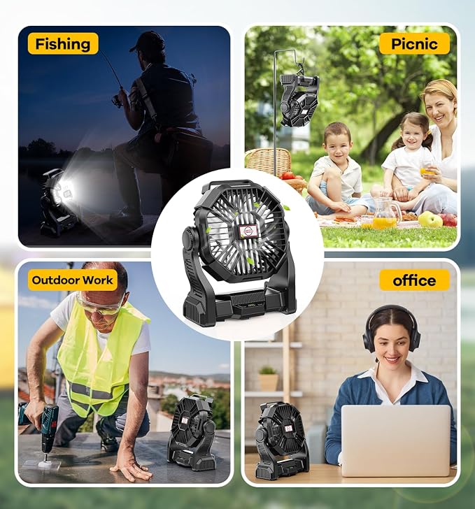 DOWILLDO 30000mAh Portable Battery Powered Camping Fan - - Image 7