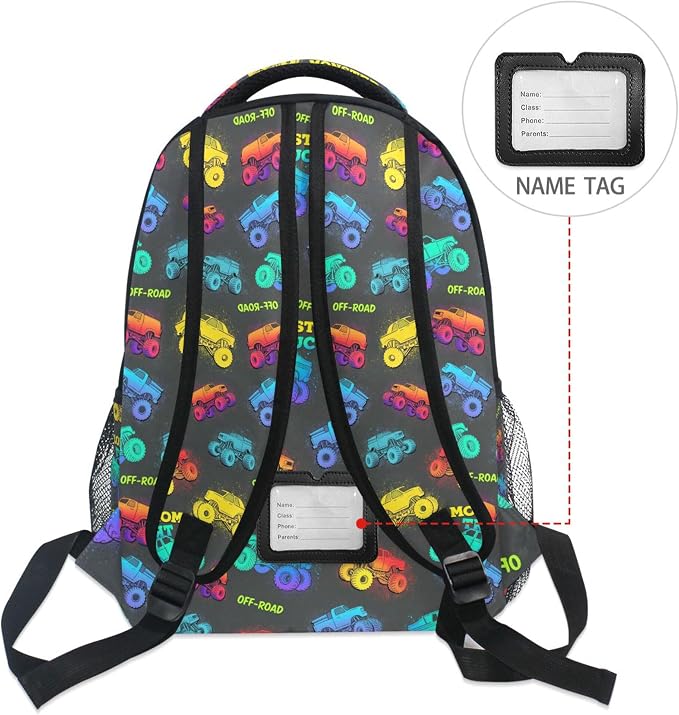 Wamika Monster Truck Kids Backpack Blue Racing Cars School Backpacks Boys Girls - Image 6