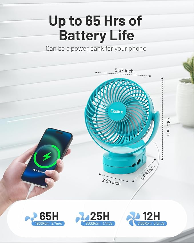 Camping Fan with Remote Control - 12000mAh Rechargeable Battery Powered Fan - Image 2