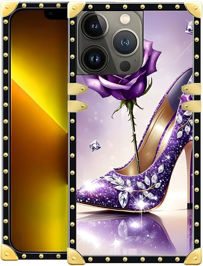 Compatible with iPhone 13 Pro Case, High Heeled Purple Diamond Rose Luxury by Unknown