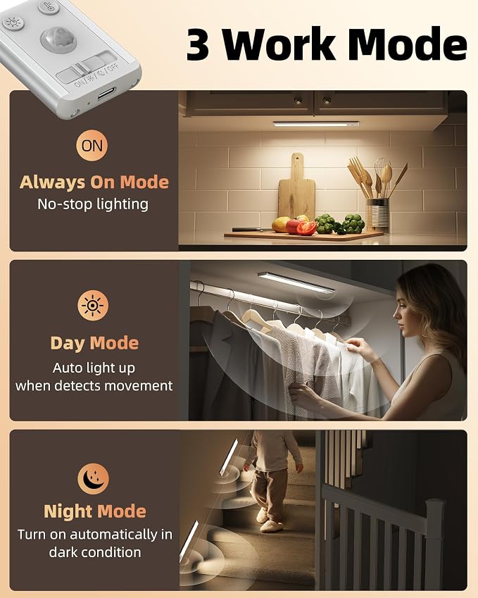 EZVALO Under Cabinet Lighting, 3500mAh Rechargeable Motion Sensor Light Indoor - Image 6