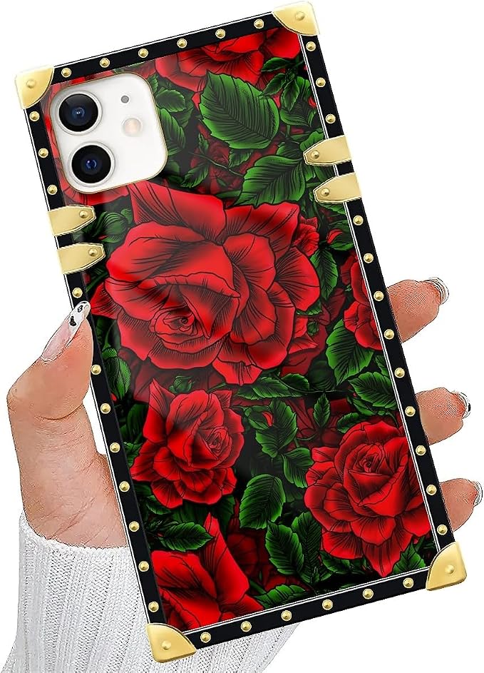Compatible with iPhone 11 Case, Vector Red Rose Green Leaf Luxury Golden - Image 5