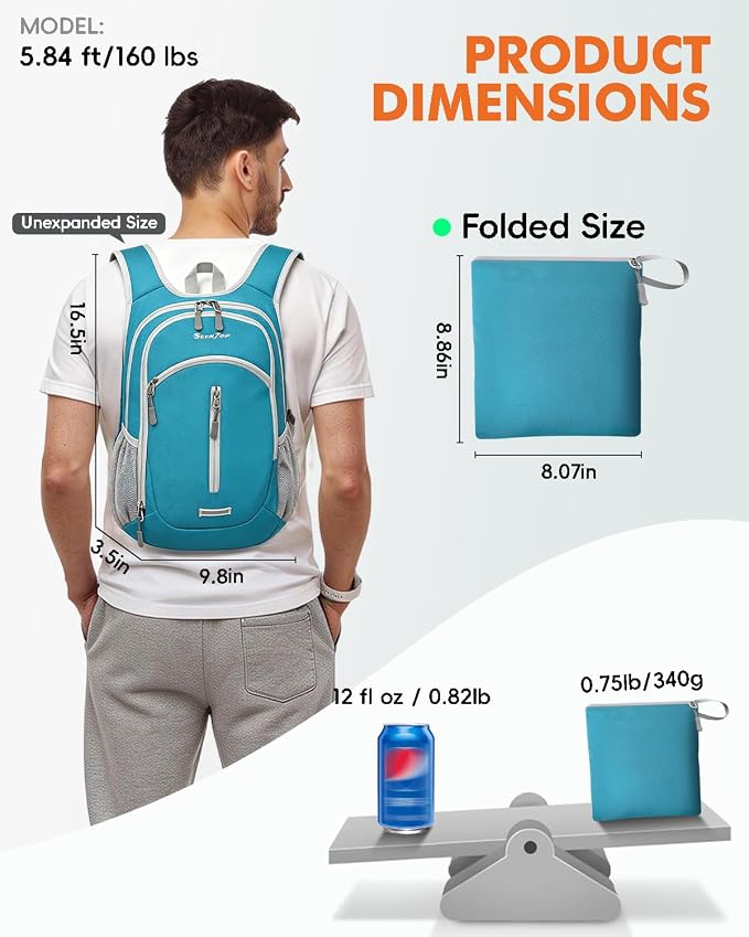Seektop Small Hiking Backpack Expandable 12L-15L, Lightweight Packable - Image 3